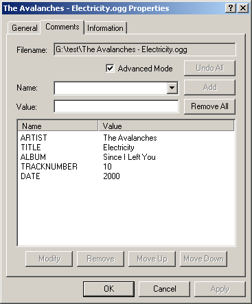 Comment editing (advanced mode) property sheet